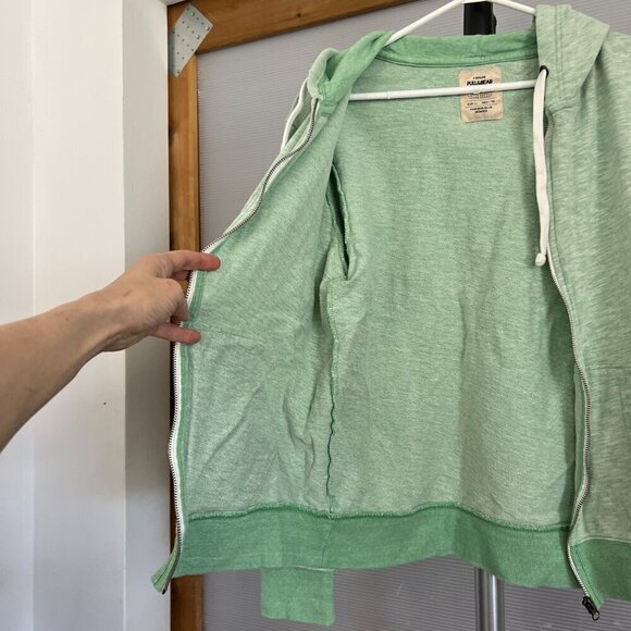PULL & BEAR Heather Green White Zip Up Hoodie Sweat Jacket Sz L - Picture 10 of 13